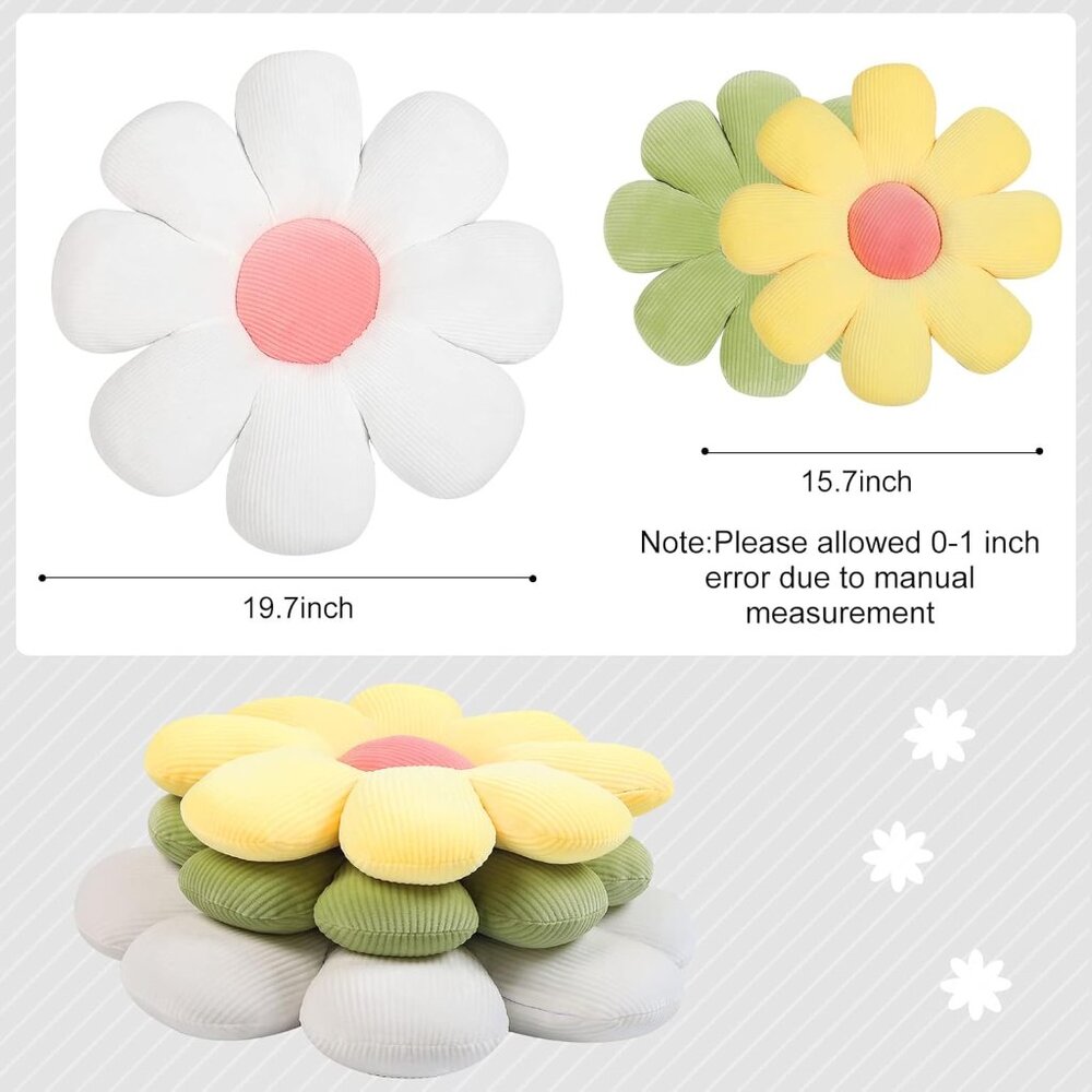 Daisy Flower Accent Pillows Seat Cushions Room Decor 3PC Set SEALED - Picture 3 of 4